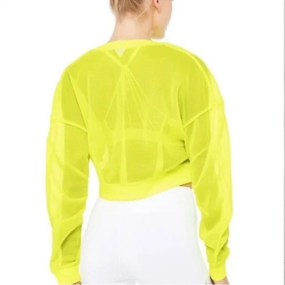 ALO Yoga Row Neon Yellow Long Sleeve Cropped Top - Picture 9 of 10